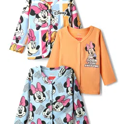 Babyhug Disney Interlock Knit Full Sleeves Front Open Jhablas with Minnie Mouse and Family Print Pack of 3 - Light Blue Pink & Orange-picture-33