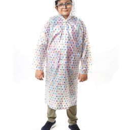 Viva Rainwear PVC Full Sleeves Dew Drops Designed Transparent Hooded Raincoat - White-image-87