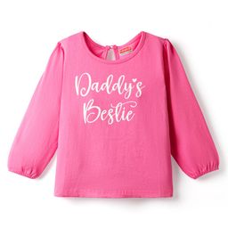 Babyhug 100% Cotton Knit Full Sleeves T-Shirt with Daddys Bestie Text Print - Pink-image-91