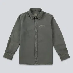 Pepe Jeans Cotton Woven Full Sleeves Solid Shirt With Text Print - Olive Green-picture-16