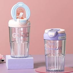 Sanjary Coffee Cup with Straw Dual Portable Leak-Proof Cute Drinking Cup Stylish Tumbler for Drinking Beverages 480 ml for Kids color design may vary-image-62