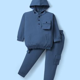 Rikidoos Full Sleeves Textured Hoodie WIth Coordinating Joggers Set - Blue-picture-44