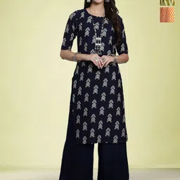 Moda Rapido Selection Of 3 Chevron Printed Round Neck Straight Kurtas-image-26