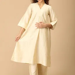 The Mom Store Women Regular Raw Silk Kurta with Trousers-43