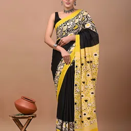 Crafts Moda Floral Pure Cotton Handloom Block Print Saree-image-70