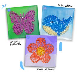 vibhuti crafts VibhutiCrafts String Art Kit for Kids | 3 MDF Boards, 6 Embroidery Threads, Butterfly-Whale-Flower Templates, Hammer & Nails | DIY Craft Set for Ages 6-12 image 2