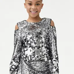 Marks & Spencer Girls Sequined Cold-Shoulder Sleeves Top-image-17