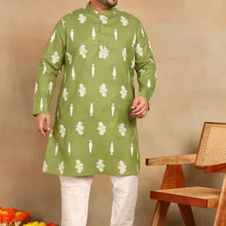 Sztori Plus Size Floral Printed Mandarin Collar Straight Kurtas-picture-1