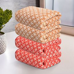 Kuber Industries Red & Brown 4 Pcs Printed Microfiber 280GSM Ultra Absorbent Face Towels-6