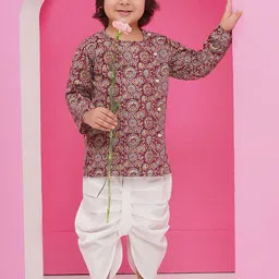 Aj DEZInES Boys Ethnic Motifs Printed Regular Pure Cotton Kurta with Dhoti Pants-42