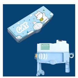 YAMAMA Multifunctional Pencil Box Cat Theme Pencil Box Magnetic Pencil Box High Tech Creative Cartoon Stationery Box Built-in Pen Stand Push Button Enabled Storages And Sharpener - Light Blue image 5