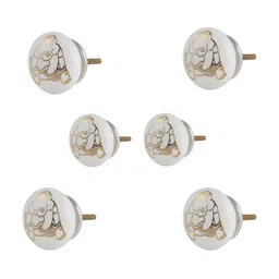 Indianshelf 6-Pcs White & Yellow Tortoise Printed Ceramic Knobs-image-82