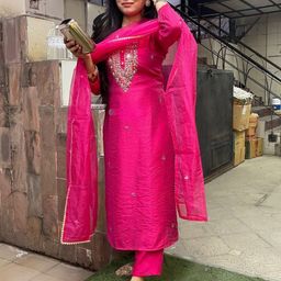 KALINI Ethnic Motifs Embroidered Regular Straight Kurta with Trousers & Dupatta image 4