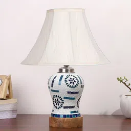 Aura Off White & Blue Printed Glass Frustum Shaped Table Lamp-20