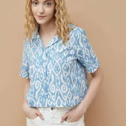 Colour Me By Melange Blue Cotton Regular Fit Printed Shirt-image-76