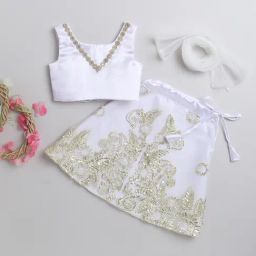 Many Frocks Kids White Embellished Lehenga, Choli with Dupatta-image-21