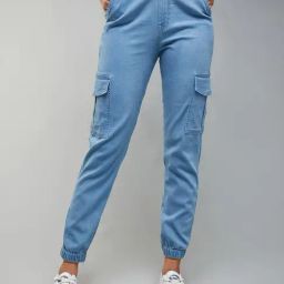 DOLCE CRUDO Light Blue Denim Regular Fit High Rise Joggers-image-64