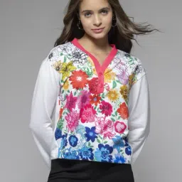 SHAYE White Polyester Regular fit Print Sweatshirts-35