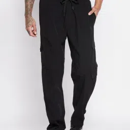 Edrio Black Cotton Relaxed Fit Trackpants-picture-6