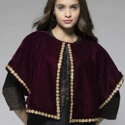 SHAYE Purple Velvet Regular fit Embellished Tops-picture-33