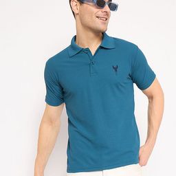 KASMA Men Solid Polo Collar Cotton T-shirt-image-2