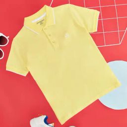 Pantaloons Junior Primrose Yellow Cotton Logo Polo T-Shirt-image-86