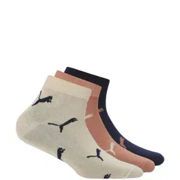 Puma Pristine-Navy-Indian Tan Cotton Logo Extra Large Socks - Pack of 3-image-52