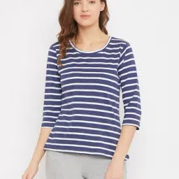 Clovia Navy & White Striped T-Shirt-image-57