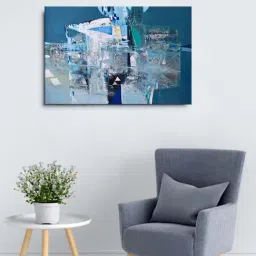 999store Blue & Grey Abstract Painting Framed Canvas Painting-4