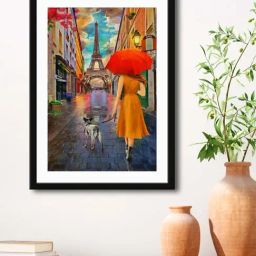 999Store Multicolor MDF Elifit Tower with Lady Printed Paper Wall Painting - Set of 1-24