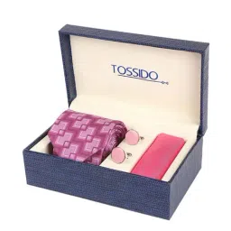 Tossido Pink Woven Necktie With Pocket Square and Cufflinks-24
