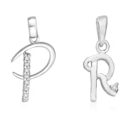 Taraash 92.5 Sterling Silver 'P' & 'R' Initial Letter Couple Pendants-image-22
