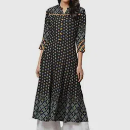 YASH GALLERY Black Printed A Line Kurta-image-73