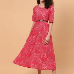 Rangriti Red Printed A-Line Dress-image-17