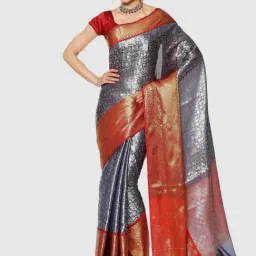 Banarasi Silk Works Blue & Red Woven Saree With Unstitched Blouse-picture-19