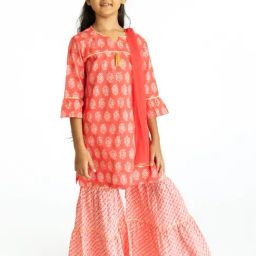 Campana Kids Red Paisley Motif Kurti, Sharara & Dupatta-image-28