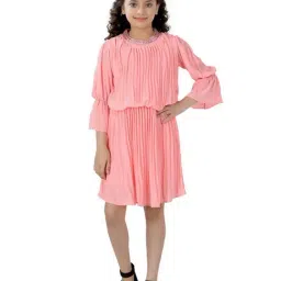 poplins Kids Pink Cotton Regular Fit Dress-image-29