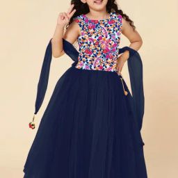 A.T.U.N. Kids Pink & Navy Embroidered Lehenga Cholis-image-116