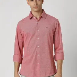 Van Heusen Red Cotton Slim Fit Texture Shirt-picture-11