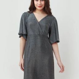 Zink London Silver Textured A Line Dress-image-76
