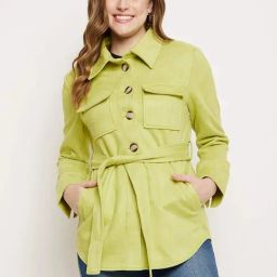 MADAME Green Regular Fit Coat-4
