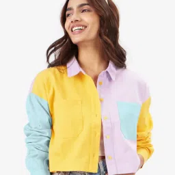 The Souled Store Multicolor Color-Block Crop Shirt image 1