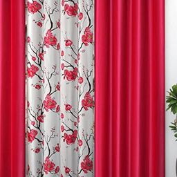 Galaxy Home Decor Pink & White 3 Pieces Floral Printed Window Curtains-image-44