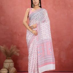 SHANVIKA White Pure Cotton Floral Saare-image-93