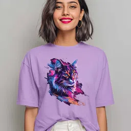 Storeily Whisker Wonderland Graphic Printed Round Neck Cotton Oversized T-shirt-image-20
