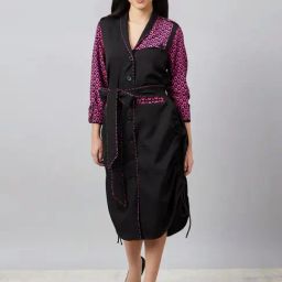 First Resort By Ramola Bachchan Black & Pink Houndstooth Print Shirt Dress With Belt-image-46