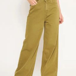 MADAME Green Cotton Mid Rise Flared Jeans-image-78
