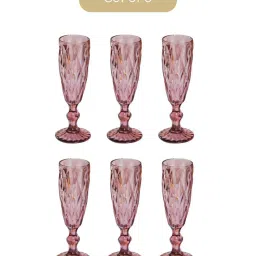 Nestasia high quality Crystal Textured Mauve Champagne Glasswareset with Stem(Set Of 6, each 150 ml) image 2