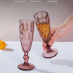 Nestasia high quality Crystal Textured Mauve Champagne Glasswareset with Stem(Set Of 6, each 150 ml) image 5