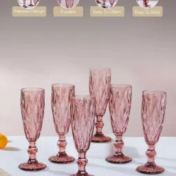 Nestasia high quality Crystal Textured Mauve Champagne Glasswareset with Stem(Set Of 6, each 150 ml) image 4